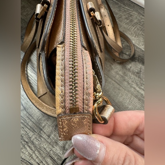 Tory Burch Rose gold Tote pink blush metallic Shoulder Bag satchel m Shimmer - Picture 3 of 12